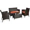 Costway 4PCS Rattan Patio Furniture Set Cushioned Sofa Chair Coffee Table